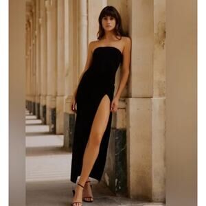 Meshki Rachel Black Split Front Maxi Strapless Dress Size Large